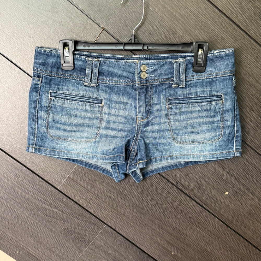 Aeropostale Women's Micro Denim Low Rise Jean Shorts Size 7/8 Blue Y2K